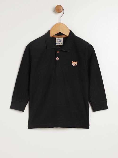 Polo Manga Longa Infantil Para Menino - PRETO