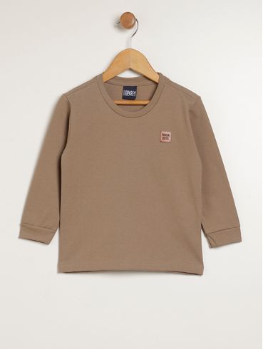 Camiseta Manga Longa Infantil Para Menino - CAQUI
