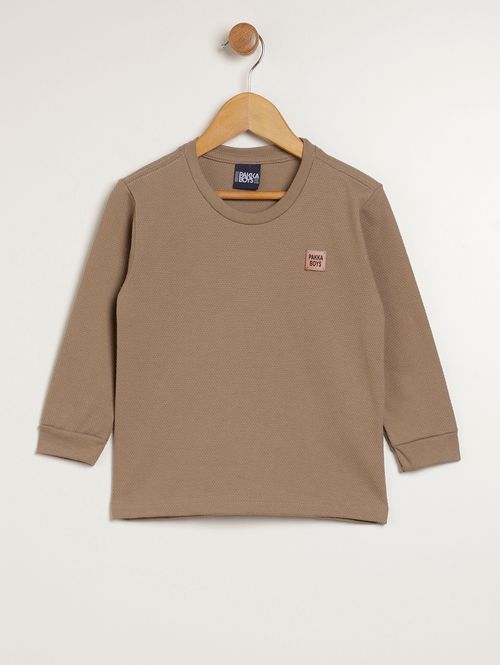 Camiseta Manga Longa Infantil Para Menino - CAQUI