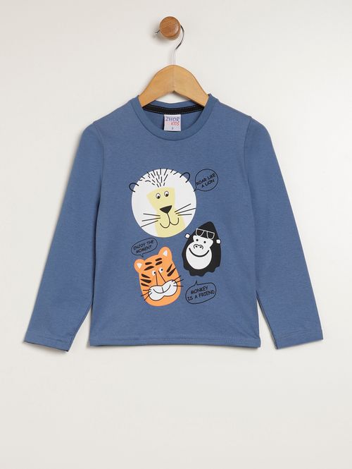 Camiseta Manga Longa Infantil Para Menino - AZUL