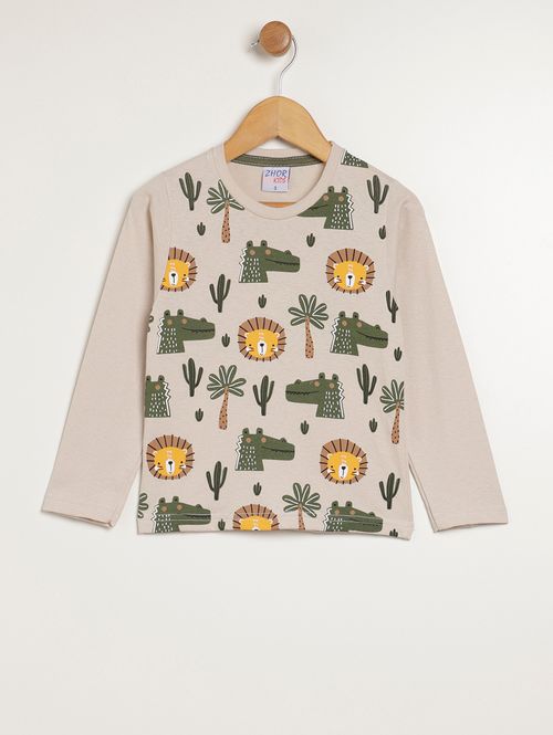 Camiseta Manga Longa Infantil Para Menino - BEGE