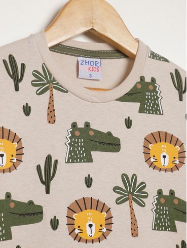 Camiseta Manga Longa Infantil Para Menino - BEGE