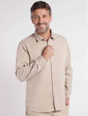 Camisa Sarja Manga Longa Vels Masculina BEGE