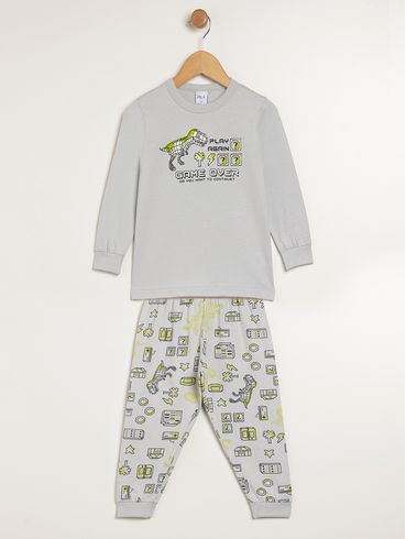 Pijama Longo Estampado Infantil Para Menino - CINZA