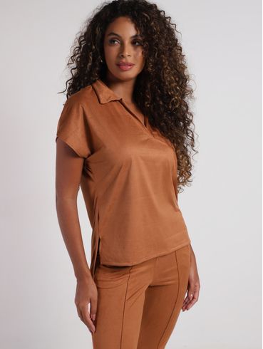 Blusa Manga Curta Autentique Feminina CARAMELO
