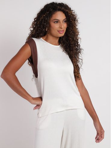 Blusa Sem Manga Bicolor Autentique Feminina OFF WHITE/OFF WHITE/MARROM