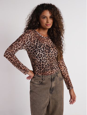 Blusa Tule Manga Longa Autentique Feminina MARROM