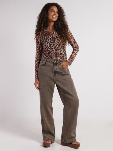 Blusa Tule Manga Longa Autentique Feminina MARROM