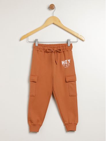 Calça Moletom Cargo Infantil Para Menino - MARROM