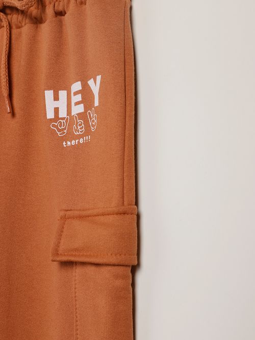 Calça Moletom Cargo Infantil Para Menino - MARROM