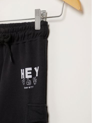 Calça Moletom Cargo Infantil Para Menino - PRETO