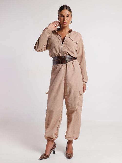 Calça Parachute com Bolso Cargo Feminina AREIA
