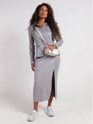 Saia Midi Com Fenda Autentique Feminina CINZA