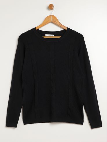 Blusão Tricot Manga Longa Plus Size Feminina PRETO