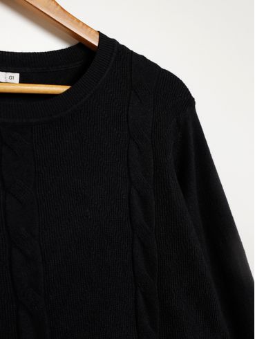 Blusão Tricot Manga Longa Plus Size Feminina PRETO