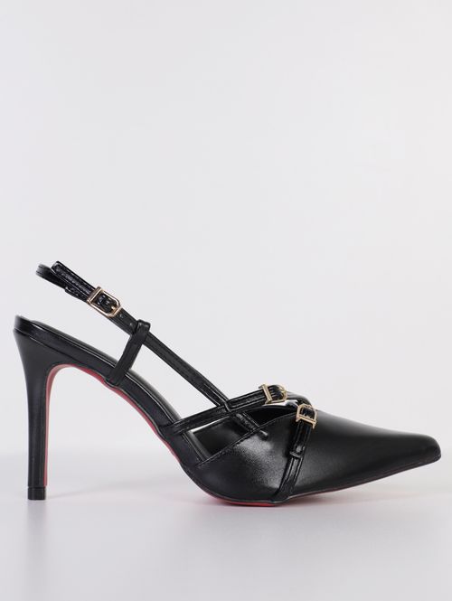 Slingback Bico Fino Solado Vermelho Feminino PRETO