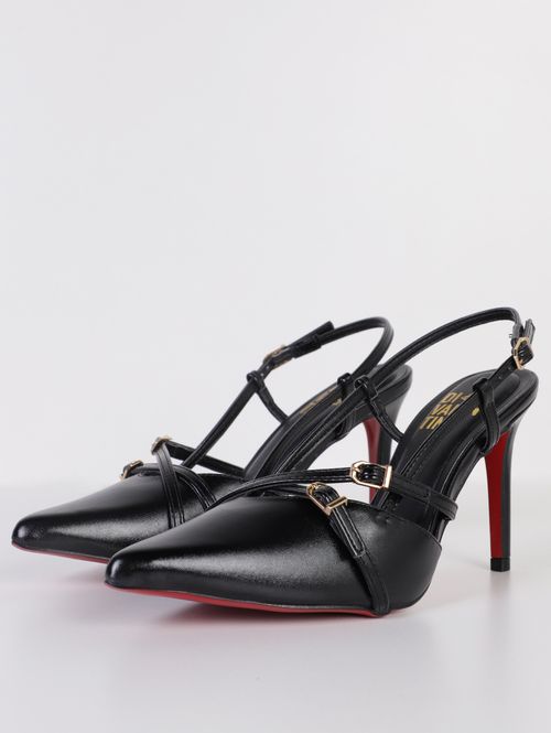 Slingback Bico Fino Solado Vermelho Feminino PRETO