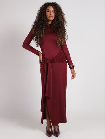 Vestido Longo Drapeado Feminino BORDO