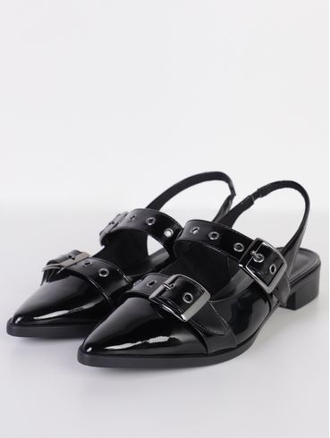 Mule Slingback Verniz Quiz Feminina PRETO