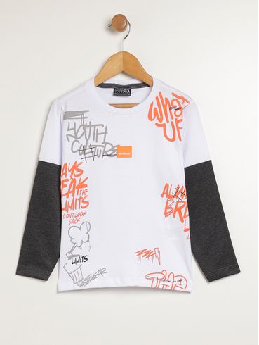 Camiseta Manga Longa Infantil Para Menino - BRANCO