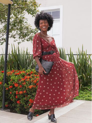 Vestido Tule Longo Manga 3/4 Autentique Feminino BORDO
