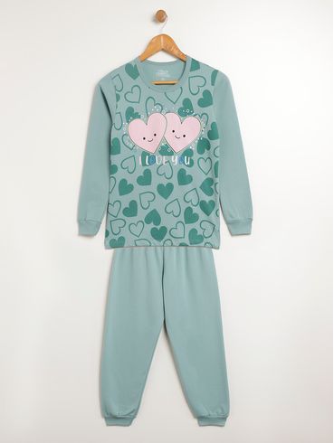 Pijama Longo Juvenil Para Menina - VERDE