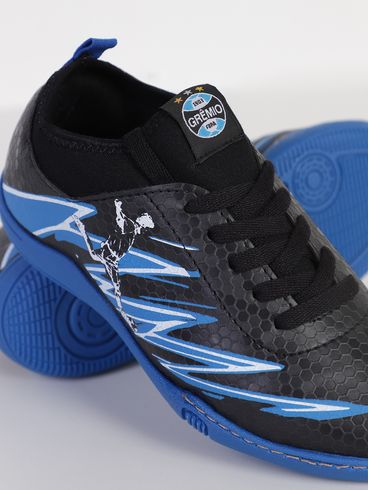 Chuteira Futsal Grêmio Juvenil Para Menino - PRETO/AZUL