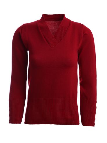Blusa de Tricot Decote V Feminina VERMELHO