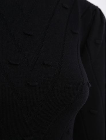 Blusa Tricot Manga Bufante Feminina PRETO