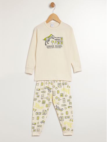Pijama Longo Estampado Infantil Para Menino - CREME