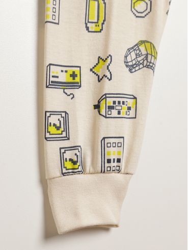 Pijama Longo Estampado Infantil Para Menino - CREME