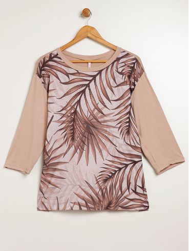 Blusa Manga 3/4 Plus Size Feminina CAQUI
