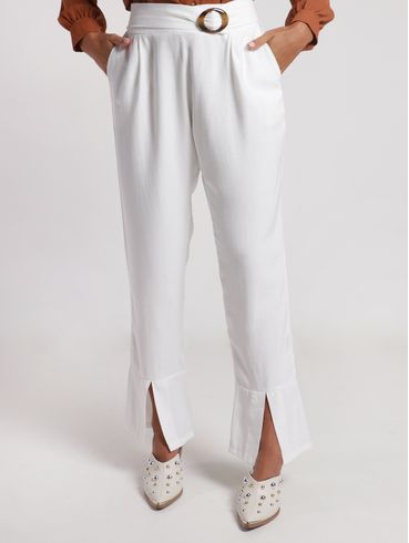 Calça Alfaiataria Com Abertura na Barra Feminina OFF WHITE