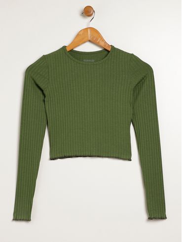 Blusa Cropped Manga Longa Juvenil Para Menina - VERDE