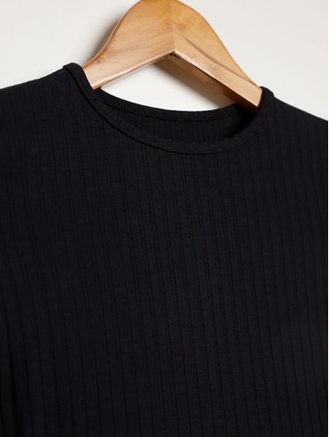 Blusa Cropped Manga Longa Juvenil Para Menina - PRETO