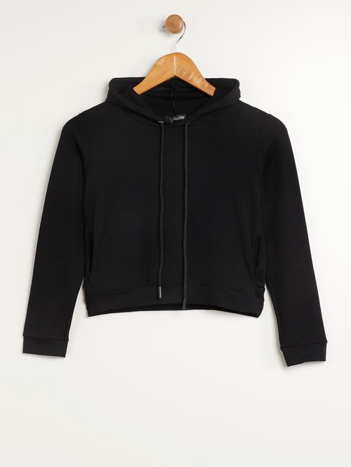 Blusa Cropped Manga Longa Juvenil Para Menina - PRETO