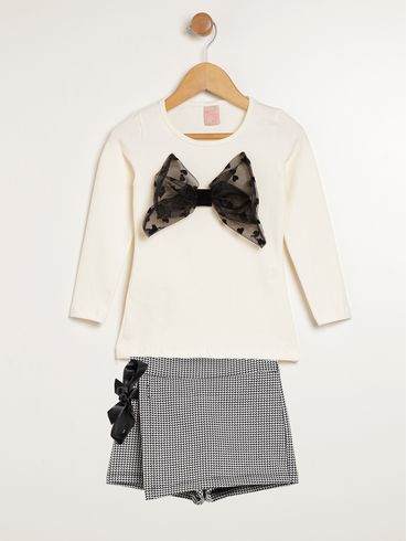 Conjunto Laço Infantil Para Menina - OFF WHITE