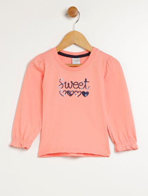 Blusa Manga Longa Infantil Para Menina - CORAL