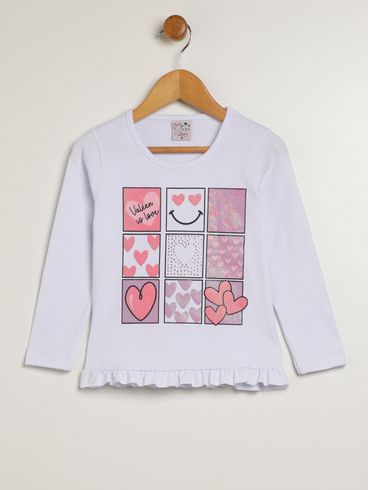 Blusa Manga Longa Infantil Para Menina - BRANCO