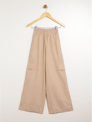 Calça Wide Leg Cargo Juvenil Para Menina - BEGE