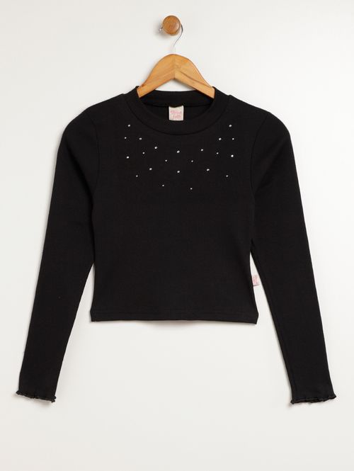 Blusa Manga Longa Juvenil Para Menina - PRETO