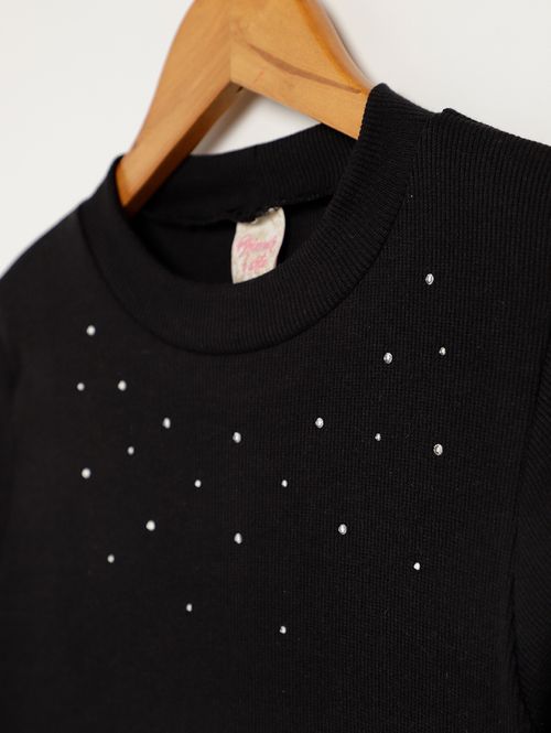 Blusa Manga Longa Juvenil Para Menina - PRETO