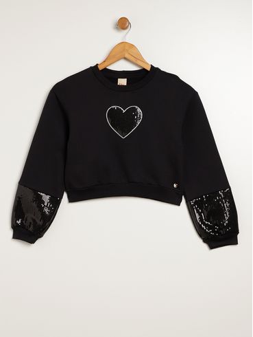 Moletom Cropped Juvenil Para Menina - PRETO