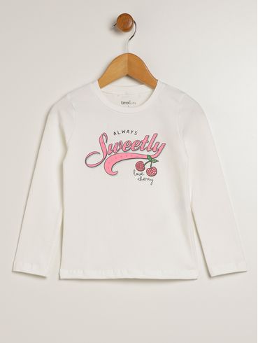 Blusa Manga longa Cereja Infantil Para Menina - BRANCO