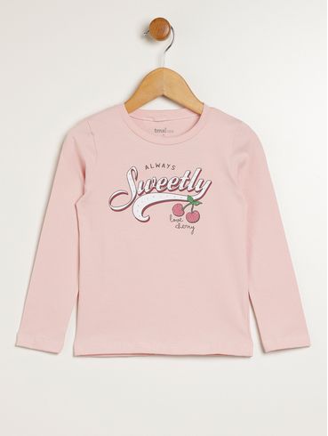 Blusa Manga longa Cereja Infantil Para Menina - ROSA