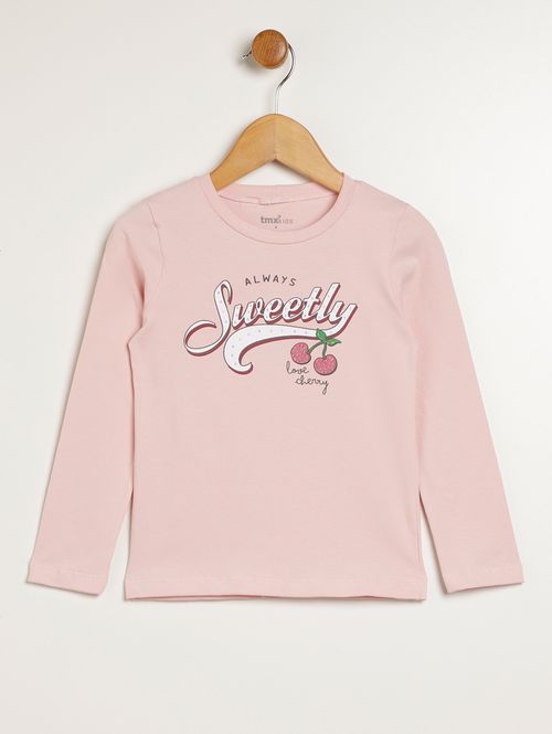 Blusa Manga longa Cereja Infantil Para Menina - ROSA