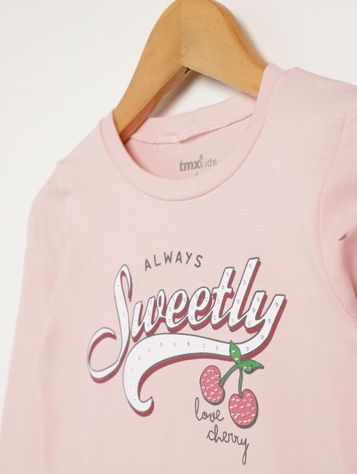 Blusa Manga longa Cereja Infantil Para Menina - ROSA