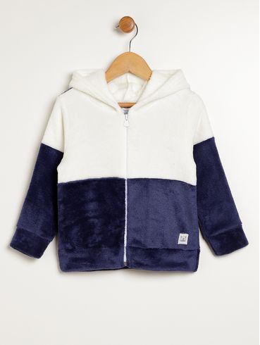 Jaqueta Moletom Infantil Para Menino - OFF WHITE/MARINHO