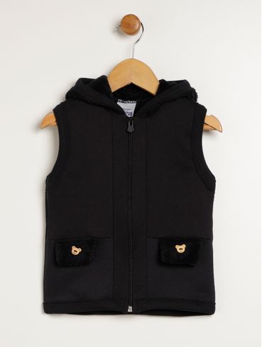 Colete Com Capuz Infantil Para Menino - PRETO