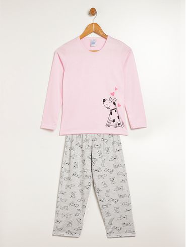 Pijama Longo Juvenil Para Menina - ROSA/MESCLA